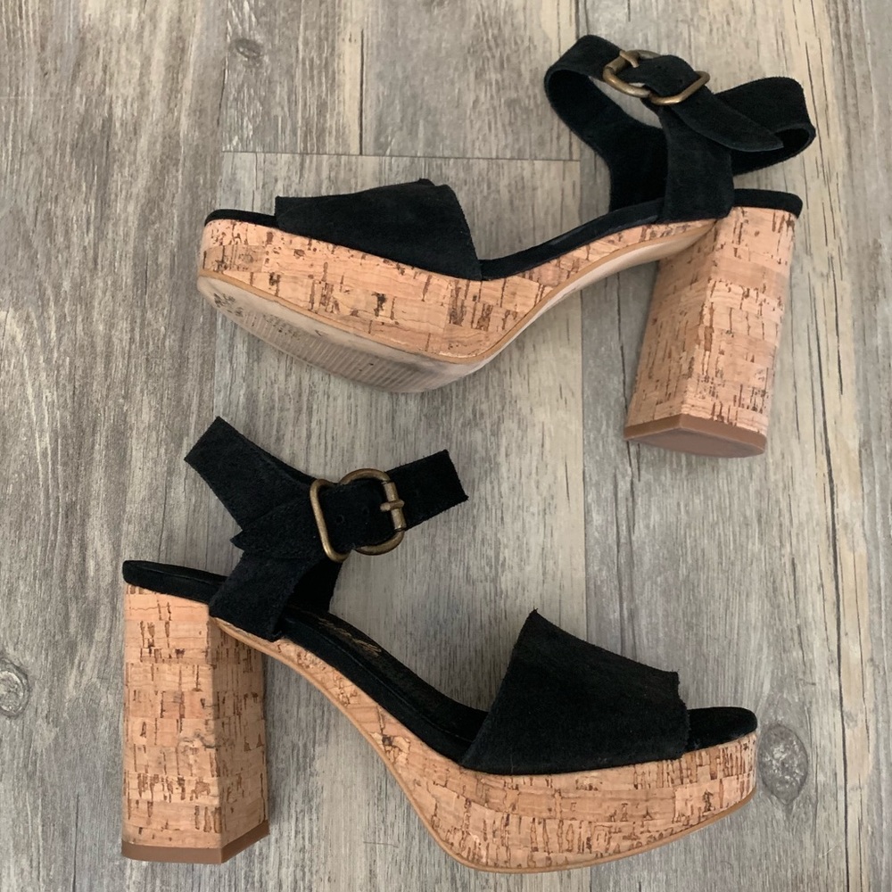 Free People Block Heel Platform Suede Sandals 7